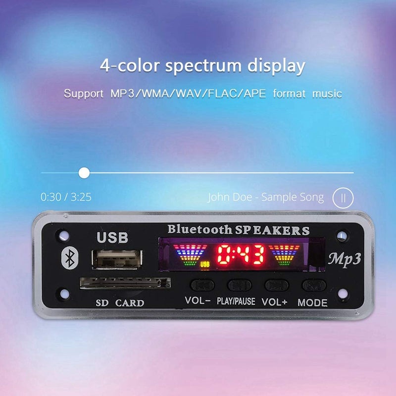 fosa لوحة فك تشفير الصوت بلوتوث 5.0 5V/12V وحدة الصوت USB AUX SD راديو FM فك تشفير بدون فقدان MP3/WMA/WAV/FLAC/APE، شاشة ملونة (أسود) - Image 4